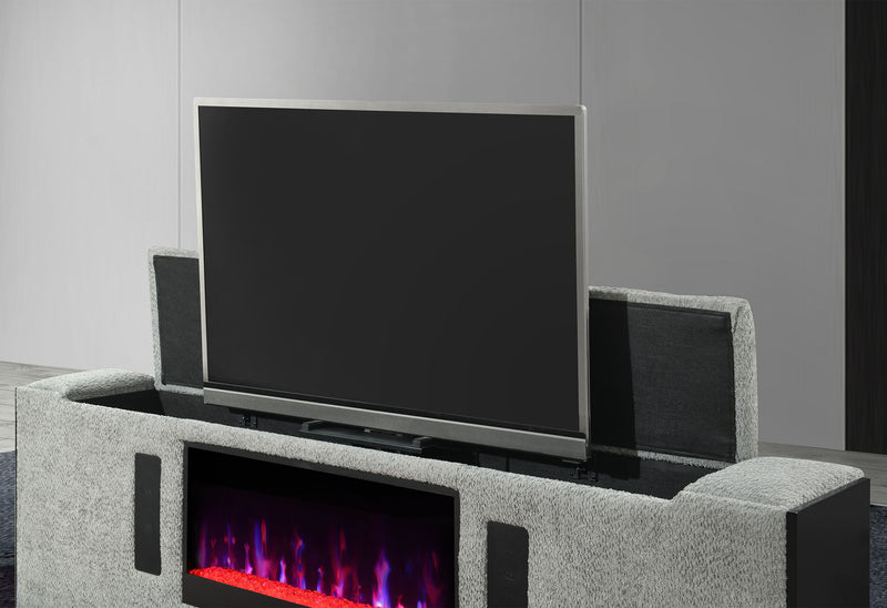 Isabella - 5 Piece King Bedroom Set (King Bed With LED, TV Lift, Bluetooth Speaker And Firpeplace Crystal) - Gray