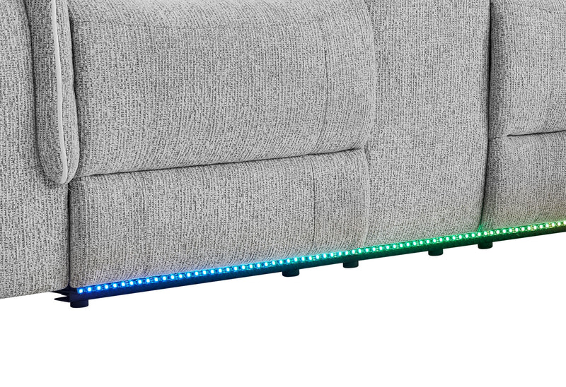 U8879 - Power Pushback Sectional With Multi Color LED And Global Surround Sound Speakers - Light Gray