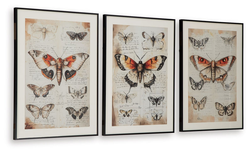 Jossletts - Wall Art Set (Set of 3) - Orange / Black / Ivory