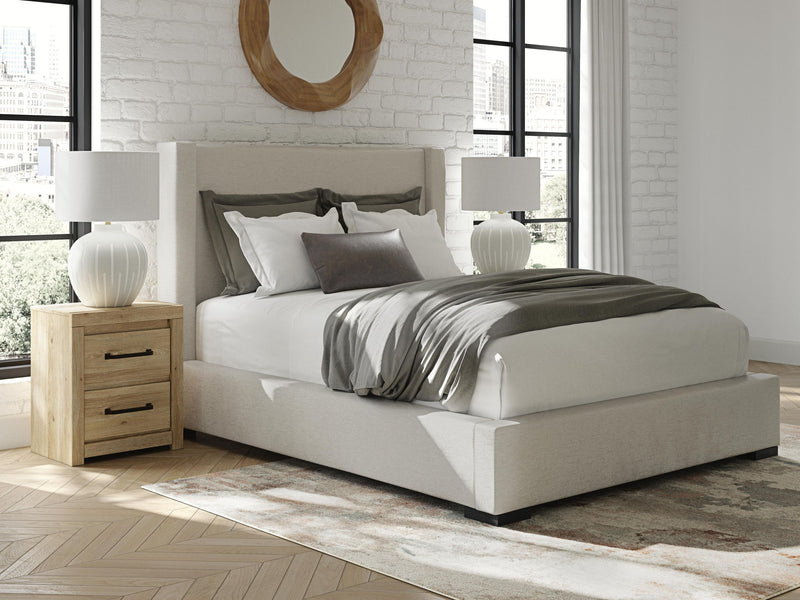Brozmont - Queen Upholstered Storage Bed - Oatmeal - Furniture Source (IA) 