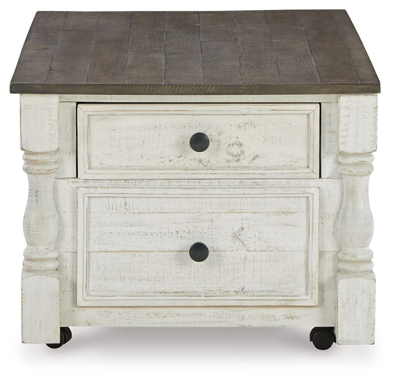 Havalance - Lift Top Cocktail Table with Storage Drawers - White / Gray