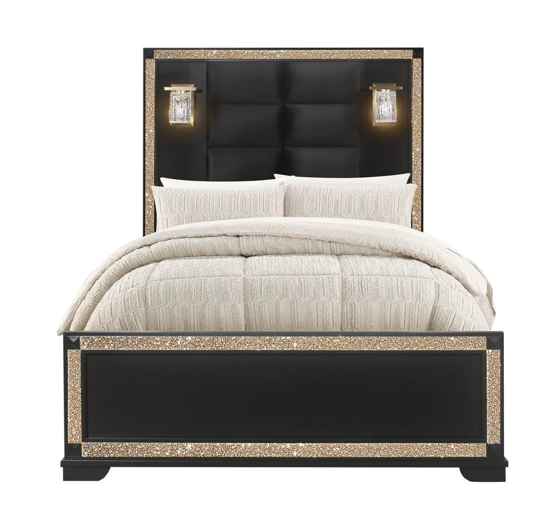 Blake - 4 Piece Full Bedroom Set (Bed With Lamps, Dresser, Mirror, Nightstand) - Black / Gold
