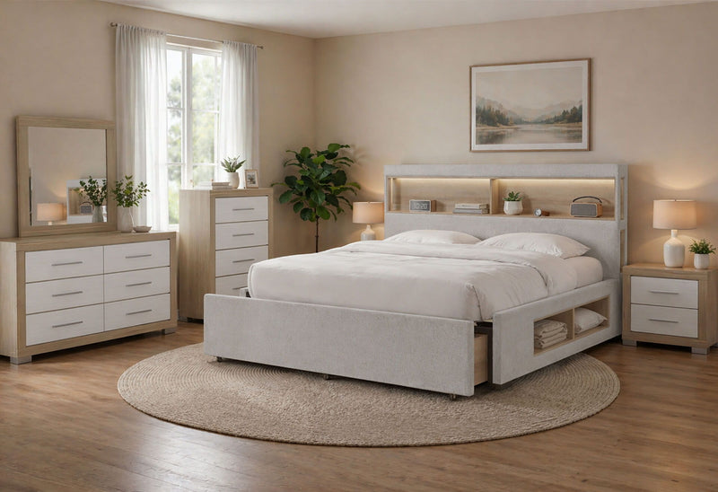 Sadie - King Bed With Storage - Beige