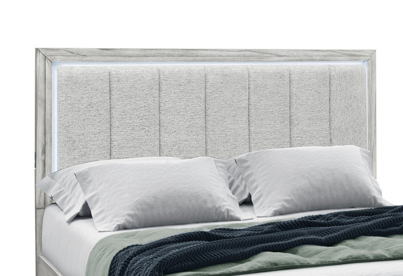Elsie - King Bed With LED - Light Gray