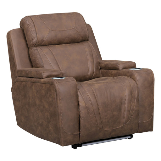 Carrow - Glider Recliner With Power Headrest & Footrest, Stereo, Massage - Brown - Furniture Source (IA) 