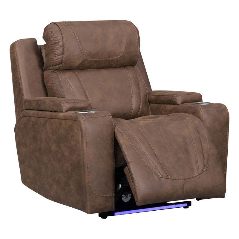 Carrow - Glider Recliner With Power Headrest & Footrest, Stereo, Massage - Brown - Furniture Source (IA) 