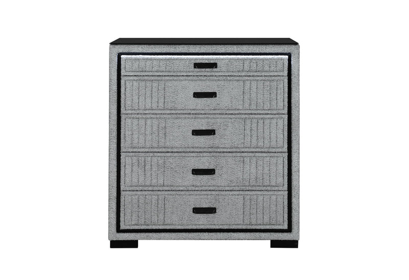 Isabella - 5 Piece King Bedroom Set (King Bed With LED, TV Lift, Bluetooth Speaker And Firpeplace Crystal) - Gray