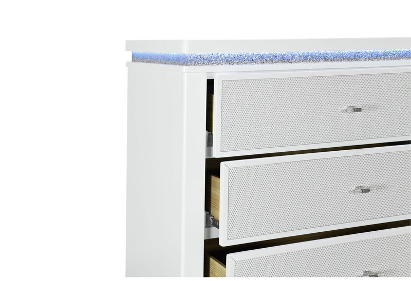 Alina - 5 Piece Full Bedroom Set With LED, Cooler, Speaker And USB - White