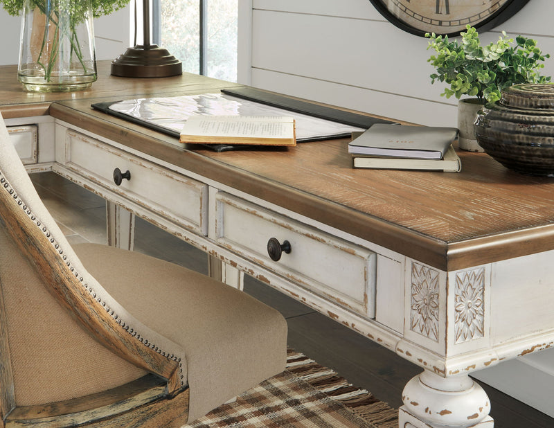Realyn - Home Office L Shaped Desk - White / Brown
