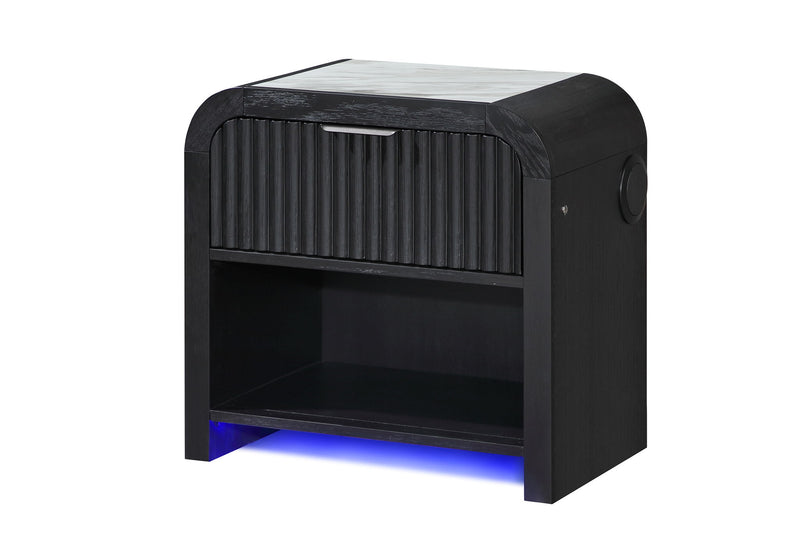 Beckett - Nightstand With LED, Cooler And Speaker - Black / White