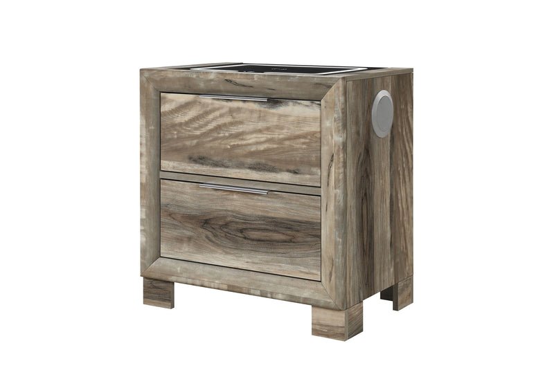 Callie - Nightstand With Wireless Charging Platform And LED Speaker - Brown