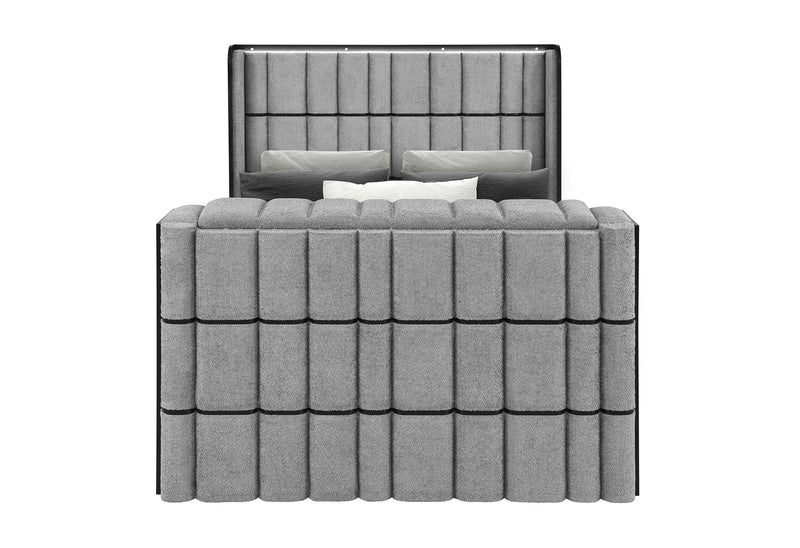 Isabella - 5 Piece Queen Bedroom Set (Queen Bed With LED, TV Lift, Bluetooth Speaker And Firpeplace Crystal) - Gray
