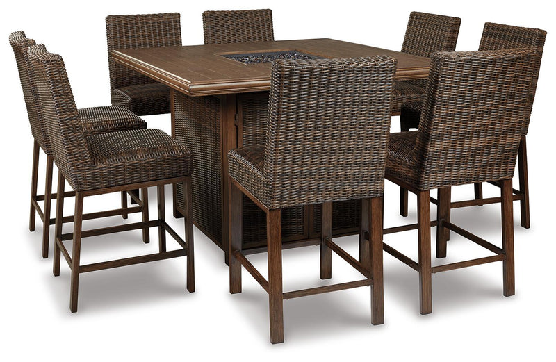 Paradise Trail - Square Bar Table w/Fire Pit - Medium Brown