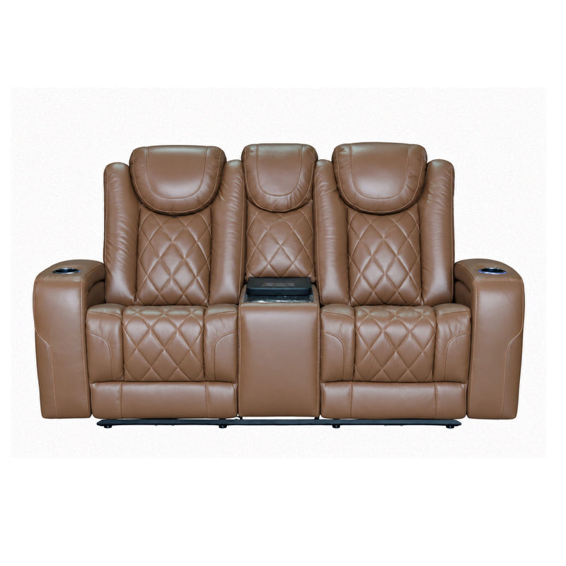 Dorian - Reclining Leather Loveseat With Power Headrest, Footrest And Cooler - Brown - Furniture Source (IA) 