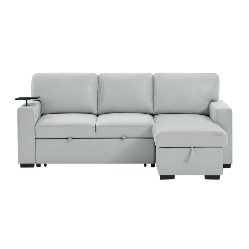 U0212 - Pull Out Sofa Bed With 1 Table Tray, 1 USB, And Storage Chaise - Silver