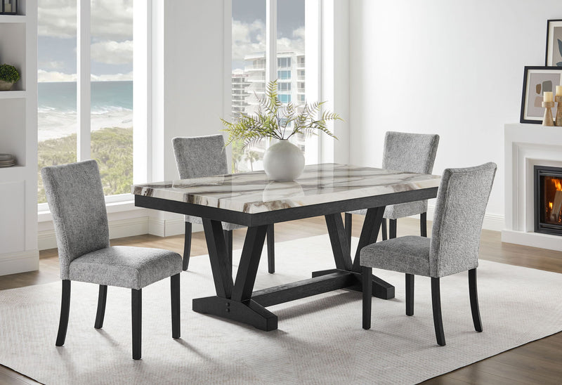 D1319 - 5 Piece Dining Room Set (Dining Table And 4 Dining Chair) - Black / Light Gray / White