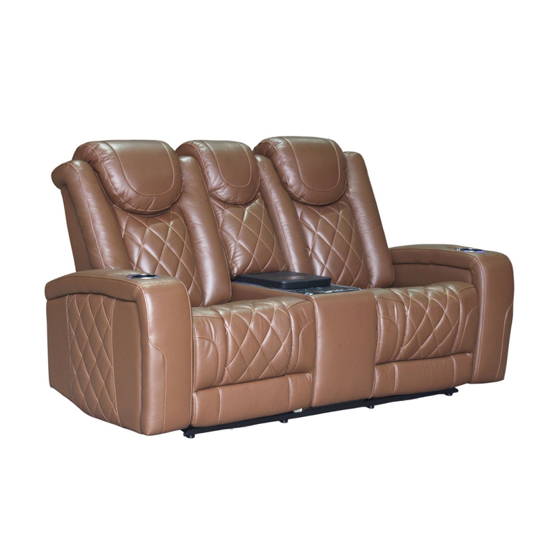 Dorian - Reclining Leather Loveseat With Power Headrest, Footrest And Cooler - Brown - Furniture Source (IA) 