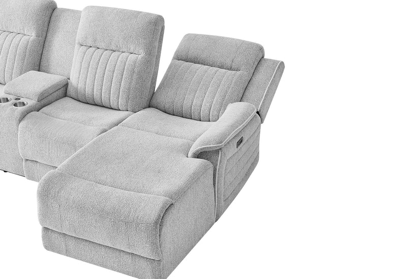 U8879 - Power Pushback Sectional With Multi Color LED And Global Surround Sound Speakers - Light Gray