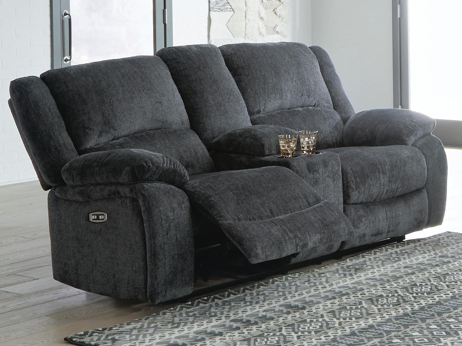 Draycoll Power Reclining Loveseat with Console - Furniture Source (IA) 