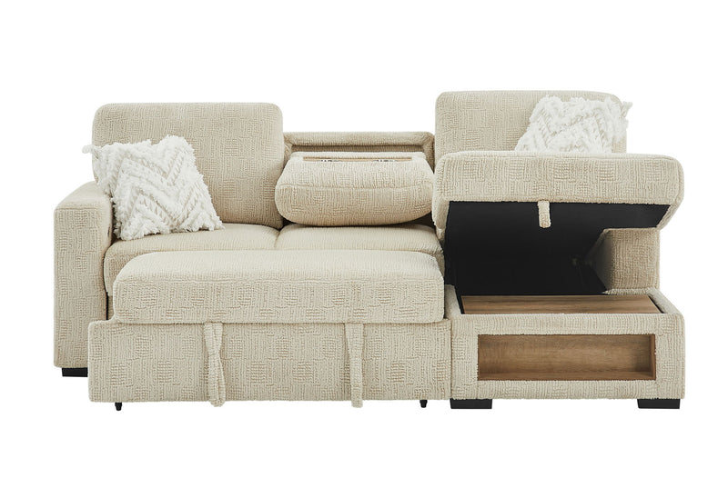 U0222 - Pull Out Sofa Bed With Speaker And 2 Pillows - Cream