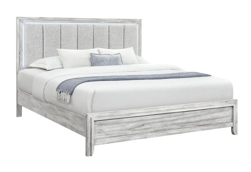 Elsie - King Bed With LED - Light Gray