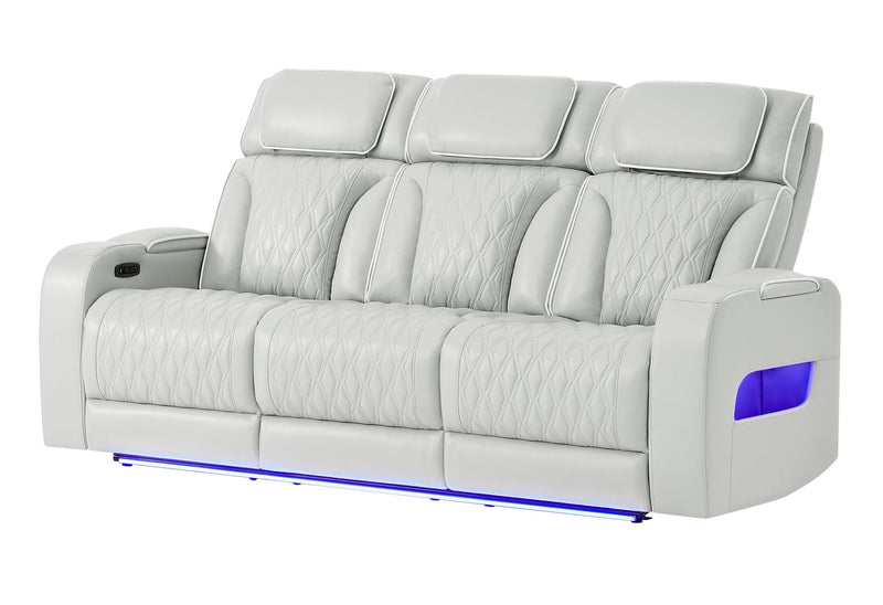 U8611 - 2 Piece Living Room Set (Power Reclining Sofa With Power Headrest And LED / Power Console Reclining Loveseat With Power Headrest, LED And Speaker) - Silver