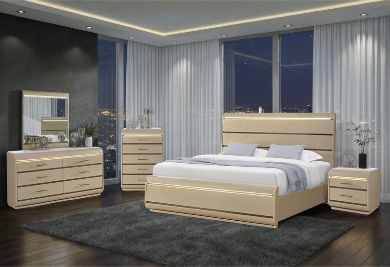 Genesis - Queen Bed With LED - Gold