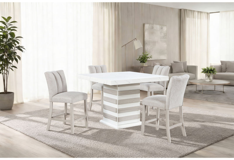 D2507 - 7 Piece Dining Room Set (Bar Table With Hidden Storage In The Base With 6 Bar Stools) - White