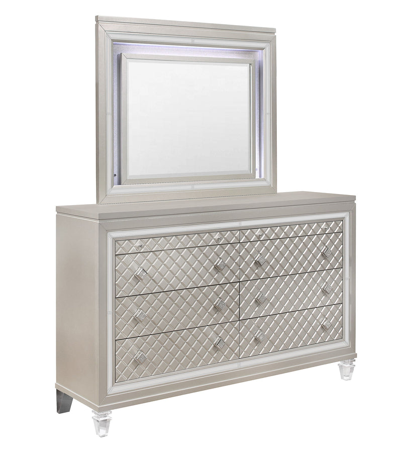 Paris - 4 Piece King Bedroom Set (King Bed With LED, Dresser, Mirror, Nightstand) - Champagne