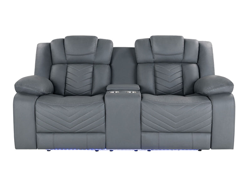 U7069 - 3 Piece Living Room Set (Power Reclining Sofa/Power Console Reclining Loveseat With LED +Immersive Sound/Power Recliner) - Gray