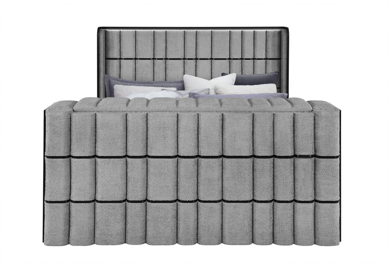 Isabella - 5 Piece King Bedroom Set (King Bed With LED, TV Lift, Bluetooth Speaker And Firpeplace Crystal) - Gray