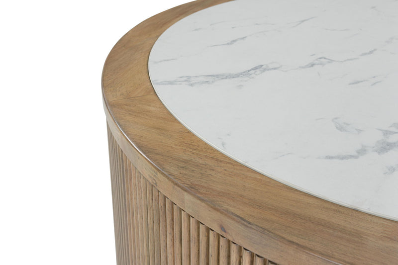 Camdill - Round Cocktail Table - Light Brown / White
