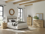Brozmont - Queen Upholstered Storage Bed - Oatmeal - Furniture Source (IA) 