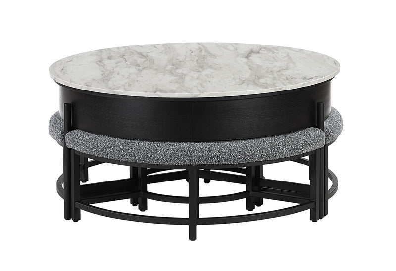 T42 - 4 Piece Living Room Set (Coffee Table With 3 Stools) - Black / Dark Gray