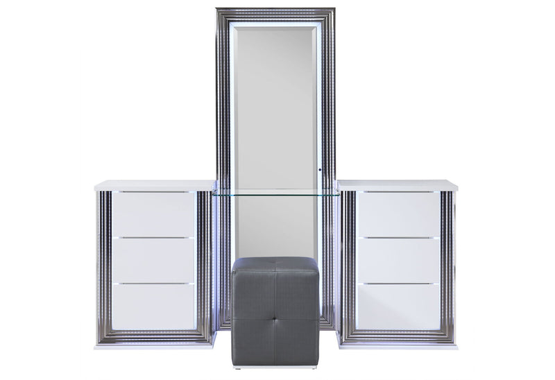 Ylime - Vanity With LED And Stool - White