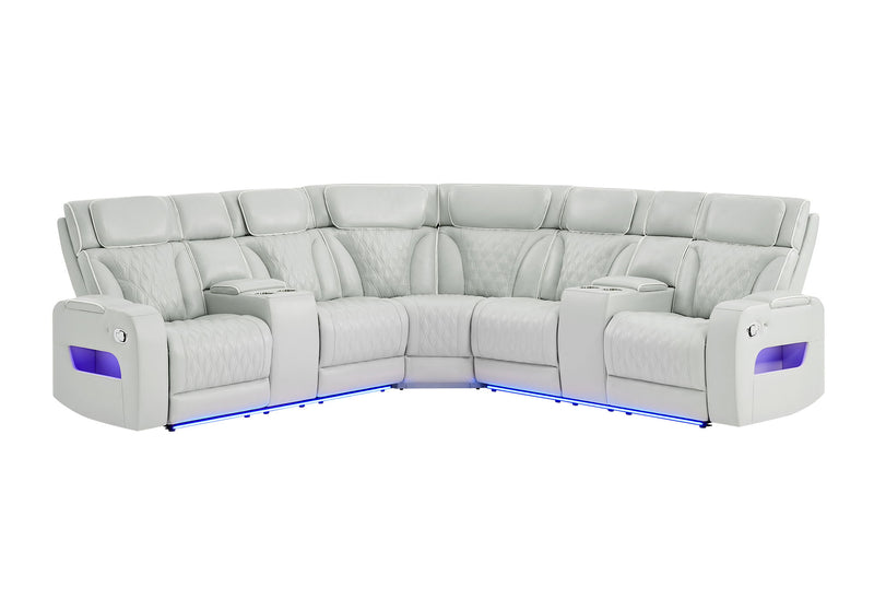U8611 - 2 Piece Living Room Set (Power Reclining Sofa With Power Headrest And LED / Power Console Reclining Loveseat With Power Headrest, LED And Speaker) - Silver