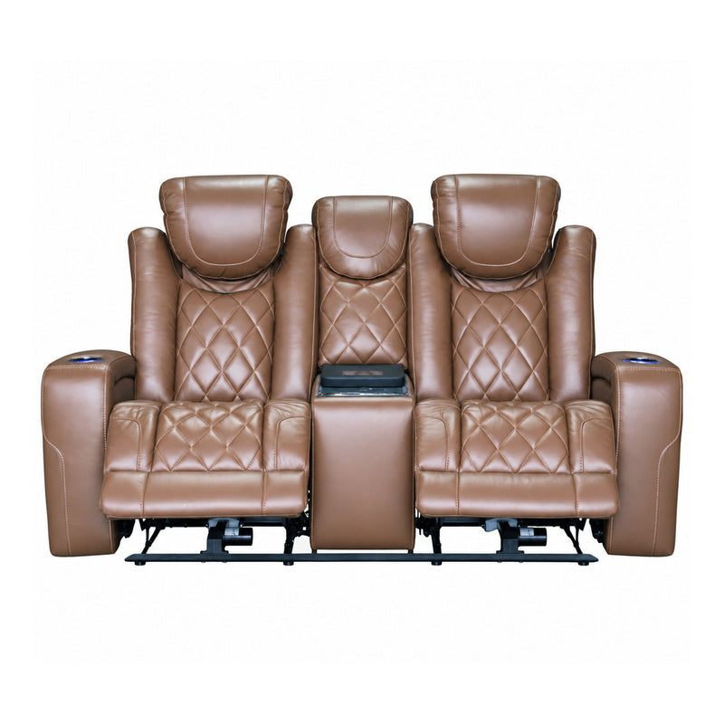 Dorian - Reclining Leather Loveseat With Power Headrest, Footrest And Cooler - Brown - Furniture Source (IA) 