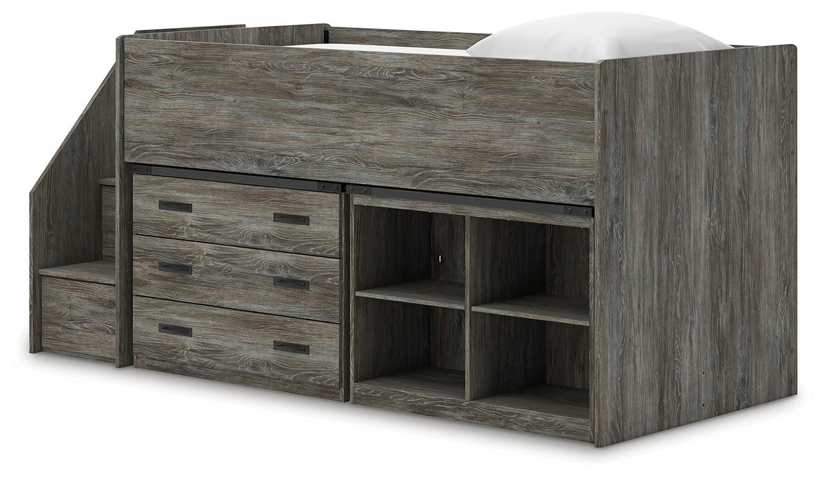 Frandern Loft Bed with Bookcase and Drawer Storage - Furniture Source (IA) 