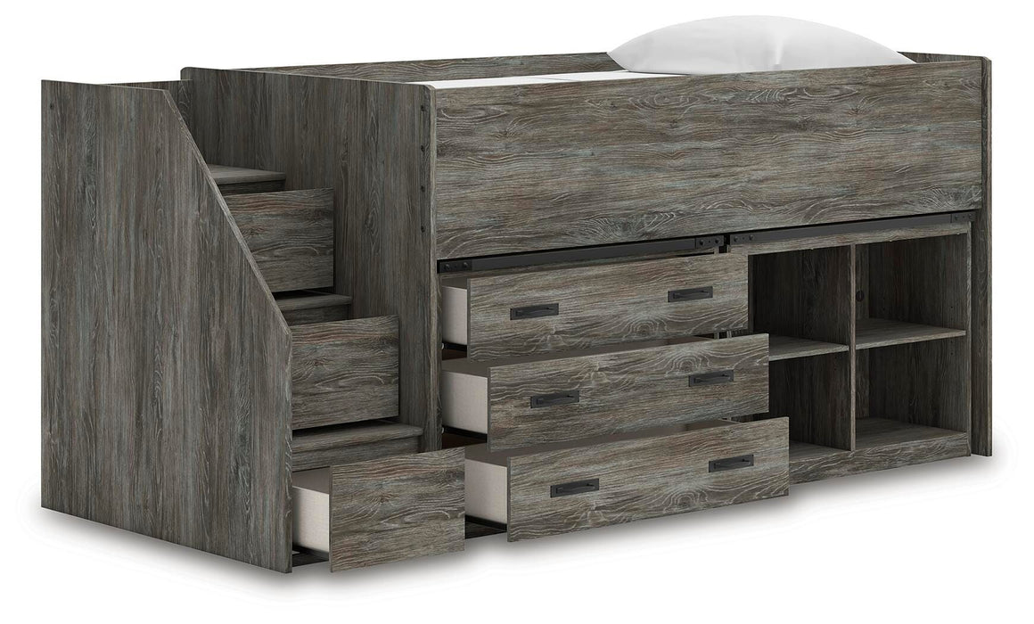 Frandern Loft Bed with Bookcase and Drawer Storage - Furniture Source (IA) 