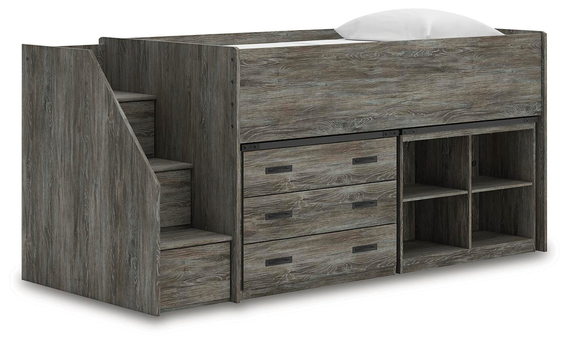 Frandern Loft Bed with Bookcase and Drawer Storage - Furniture Source (IA) 