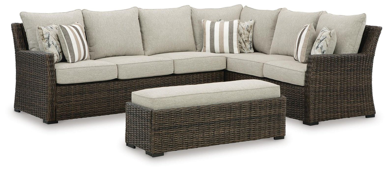 Brook Ranch Outdoor Sofa Sectional/Bench with Cushion (Set of 3) - Furniture Source (IA) 