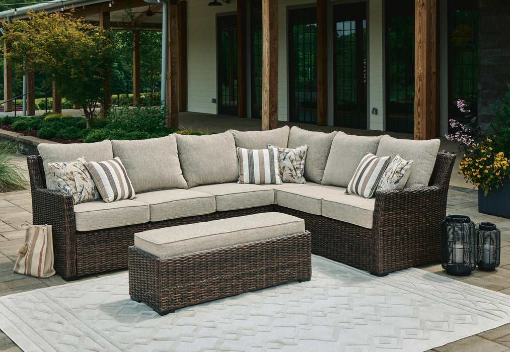 Brook Ranch Outdoor Sofa Sectional/Bench with Cushion (Set of 3) - Furniture Source (IA) 