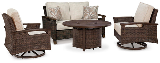 Paradise Trail Outdoor Loveseat, Lounge Chairs and Fire Pit Table - Furniture Source (IA) 