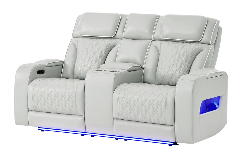 U8611 - 2 Piece Living Room Set (Power Reclining Sofa With Power Headrest And LED / Power Console Reclining Loveseat With Power Headrest, LED And Speaker) - Silver