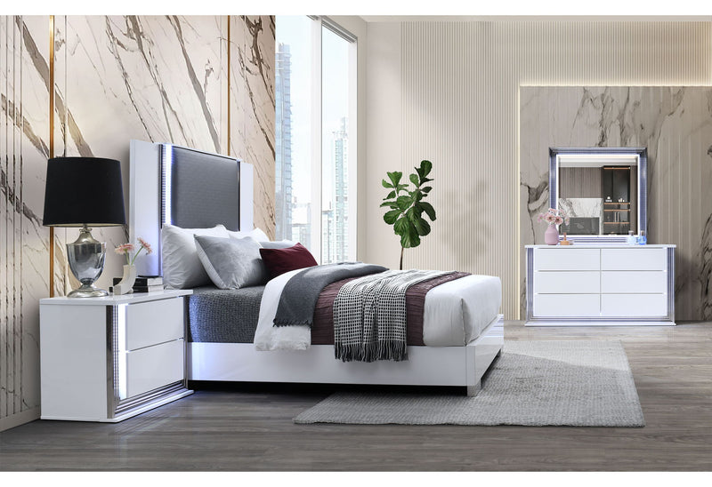 Ylime - 4 Piece Queen Bedroom Set (Bed, Dresser, Mirror, Nightstand) - Smooth White