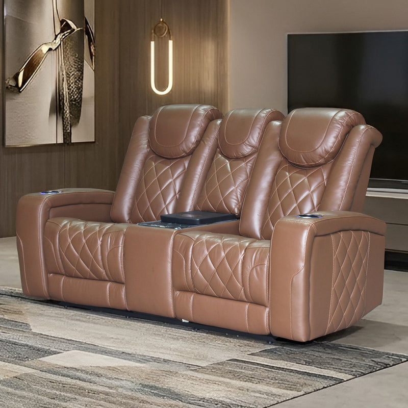 Dorian - Reclining Leather Loveseat With Power Headrest, Footrest And Cooler - Brown - Furniture Source (IA) 