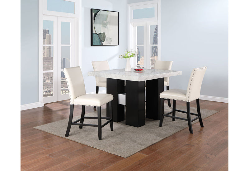 D04 - 7 Piece Dining Room Set (White Bar Table And 6 Bar Stools) - Black / White
