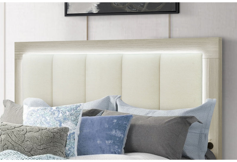 Emma - Queen Bed With LED And USB - Natural / White