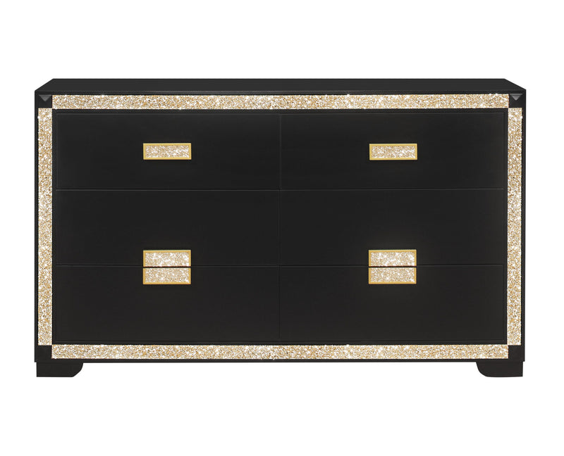Blake - 4 Piece Full Bedroom Set (Bed With Lamps, Dresser, Mirror, Nightstand) - Black / Gold
