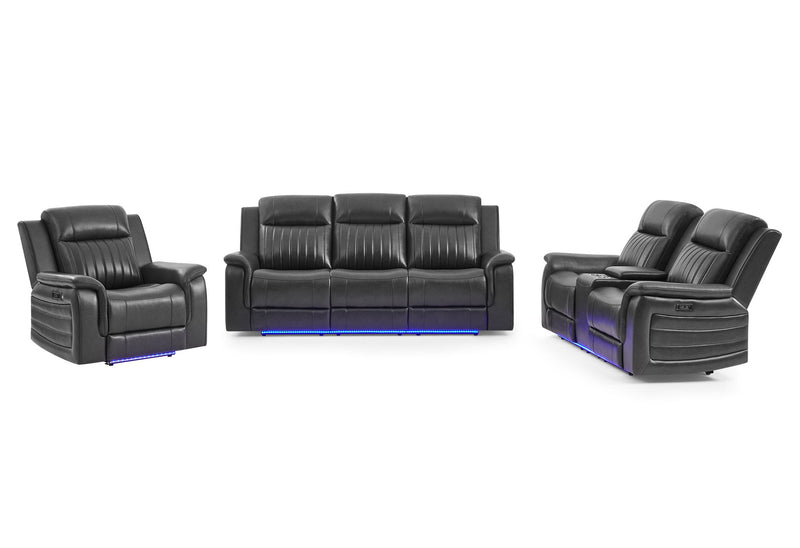 U8879 - 3 Piece Living Room Set (Sofa, Loveseat, Chair) - Charcoal